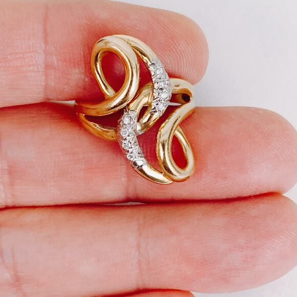 14K Gold Mid Century Diamond Cocktail Ring Retro Swirl Design VTG Ring, 50s 60s - Picture 2 of 16